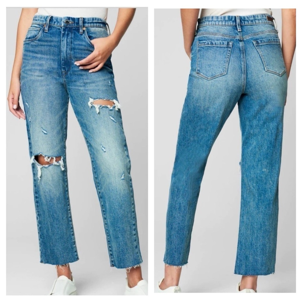 Blank NYC Blue Loose Fit Mid-Rise Distressed Raw Hem Cropped Jeans Size 29